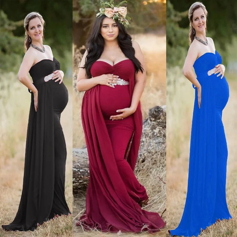 

Maternity Dresses For Photo Shooting V-Neck Red Dress Maternity Photography Props Sleeveless Pregnancy Dress Maternity Grown