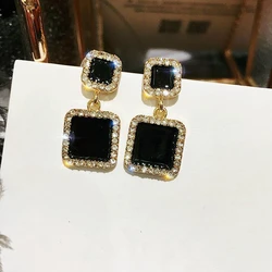 New Square Black Crystal Earrings Rhinestone Fashion Personality Sweet Earrings For Women Jewelry Wedding Earrings Oorbellen