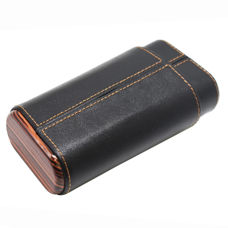 Genuine Leather Ebony Bottom 3 CT Cigar Case Travel Carry Cigars Storage Case Wooden Lining Leather Cigar Case Box Cool Gadgets