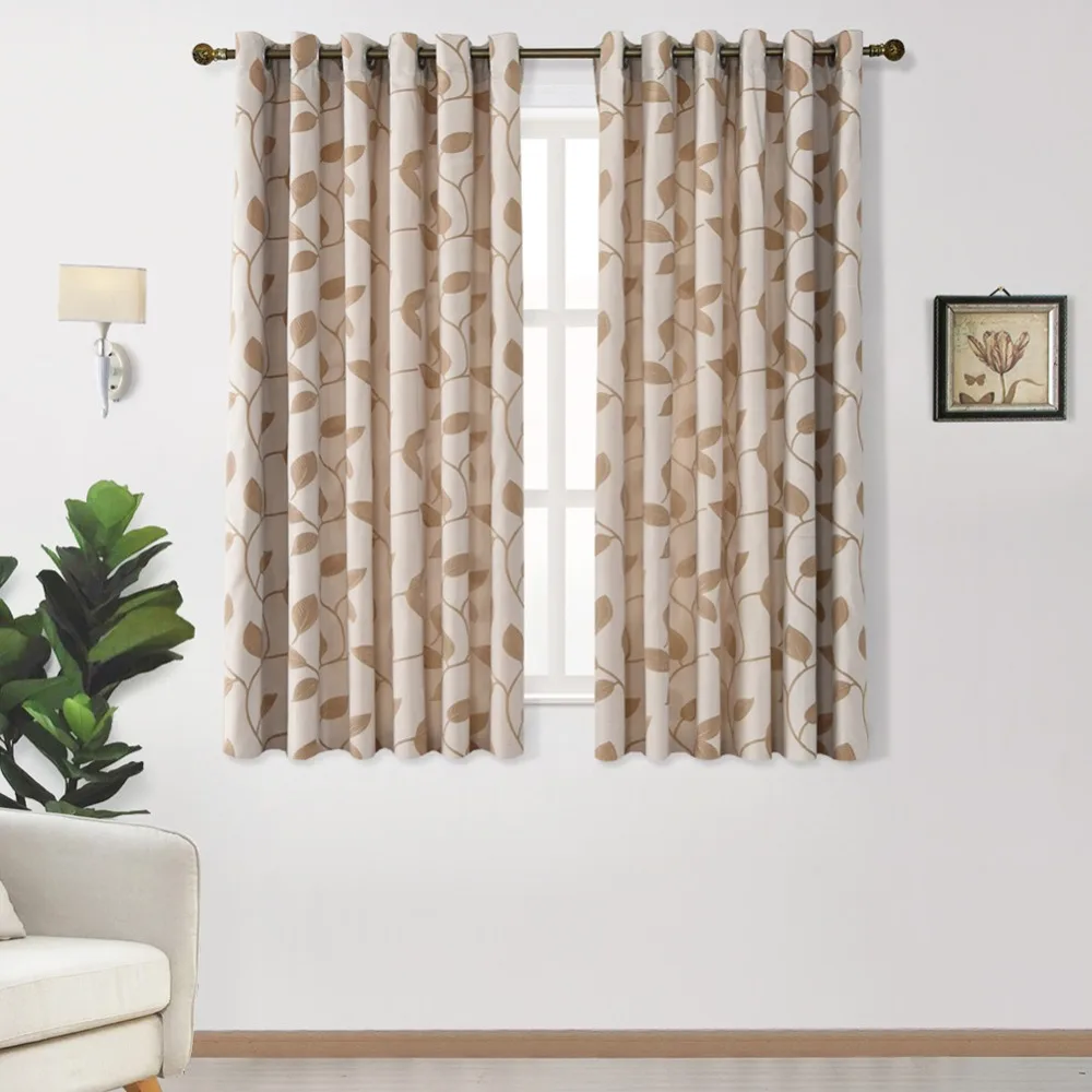 NAPEARL 1 Piece Short Leaves Design Curtains Bedroom Window Kitchen Grommet Top Semi-Blackout Ready Made for Living Room