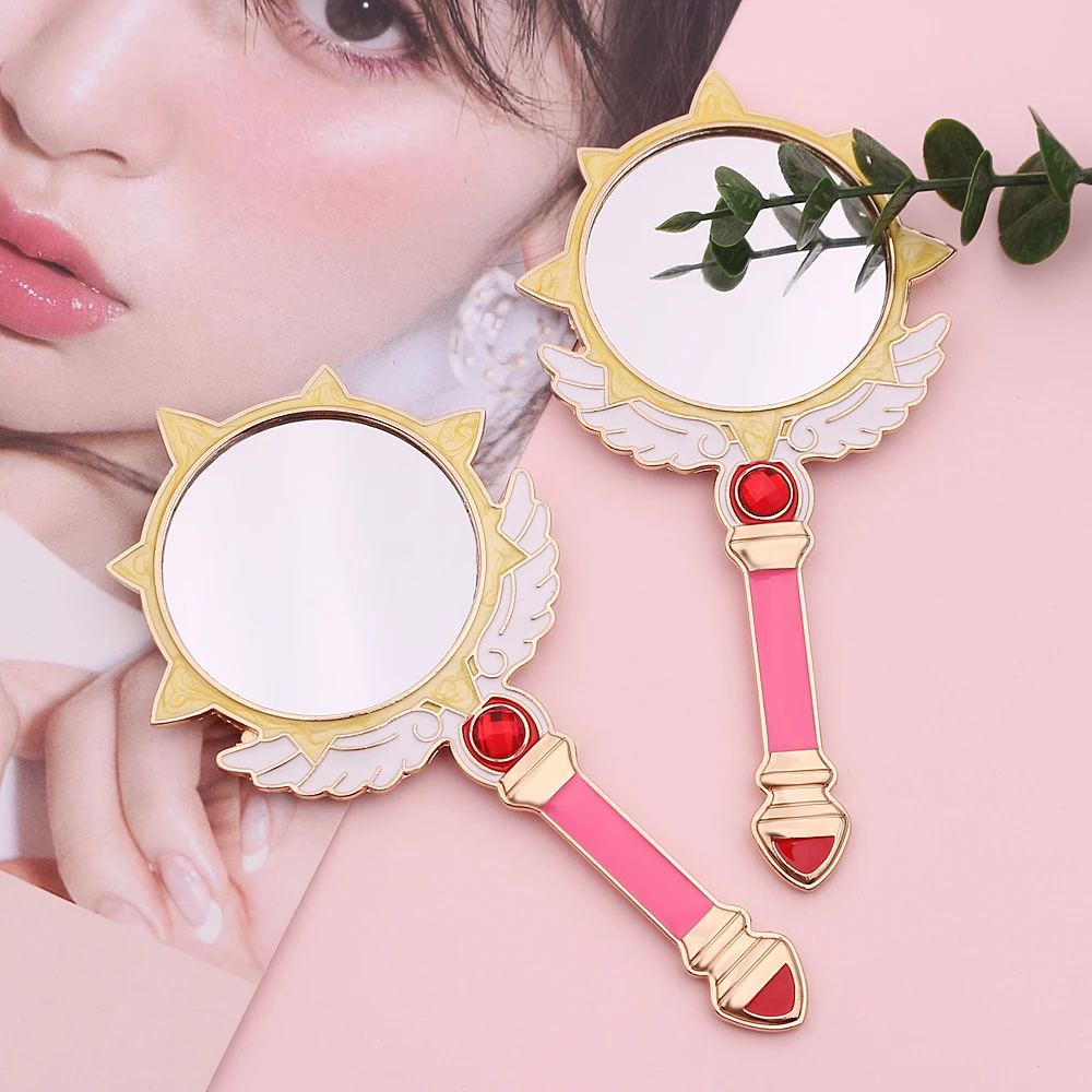 Cute Anime Card Captor Cardcaptor Makeup Outfit Handhold Makeup Oval Round Cosmetic Hand Held Mirror Beauty Dresser Easy Carry