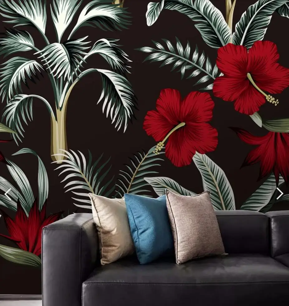 Tropical Red Floral Wall Papers for s 3 D Mural paper 3d  Murals Bedroom Restaurant Backdrop Flower paper