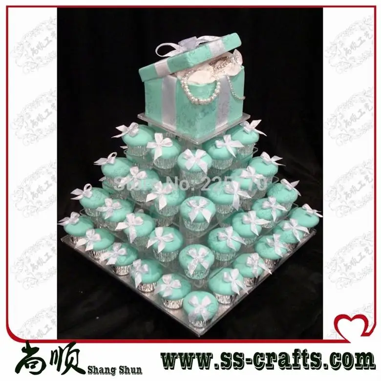 

Free shipping 5 Tier square Acrylic Cupcake stand for Wedding birthday Party