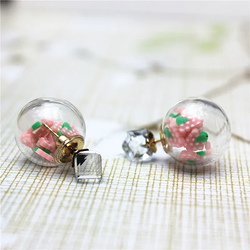 2019 summer style  fashion brand jewelry box crystal stud earrings for women glass beads cute fruit or flower earring