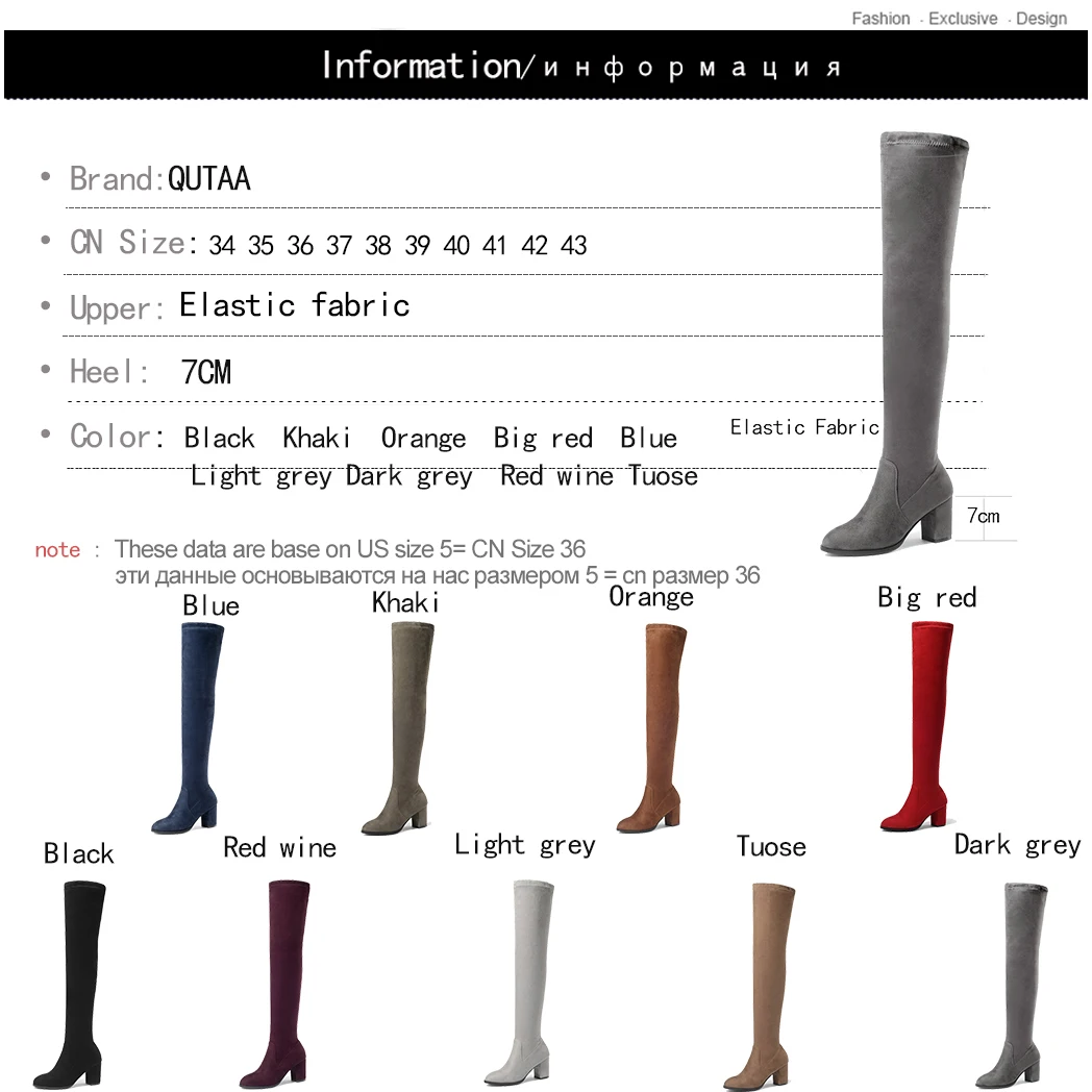 QUTAA 2020 Women Over The Knee High Boots Square High Heel Women Shoes Platform Winter All Match Sexy Women Boots Size 34-43