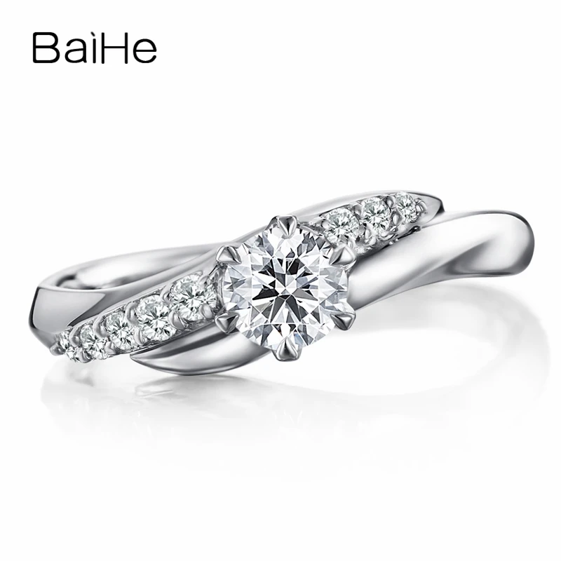 

BAIHE Solid 18K White Gold 0.20ct FG/SI Natural Diamond Ring Wedding Proposal Marriage Women Trendy Fine Jewelry Anel diamante