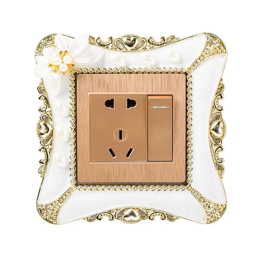 8.6*8.6cm Pearl Flower Light Switch Sticker Square Switch Cover Wall Light Socket On-off Stickers Home Decor Wall Stickers