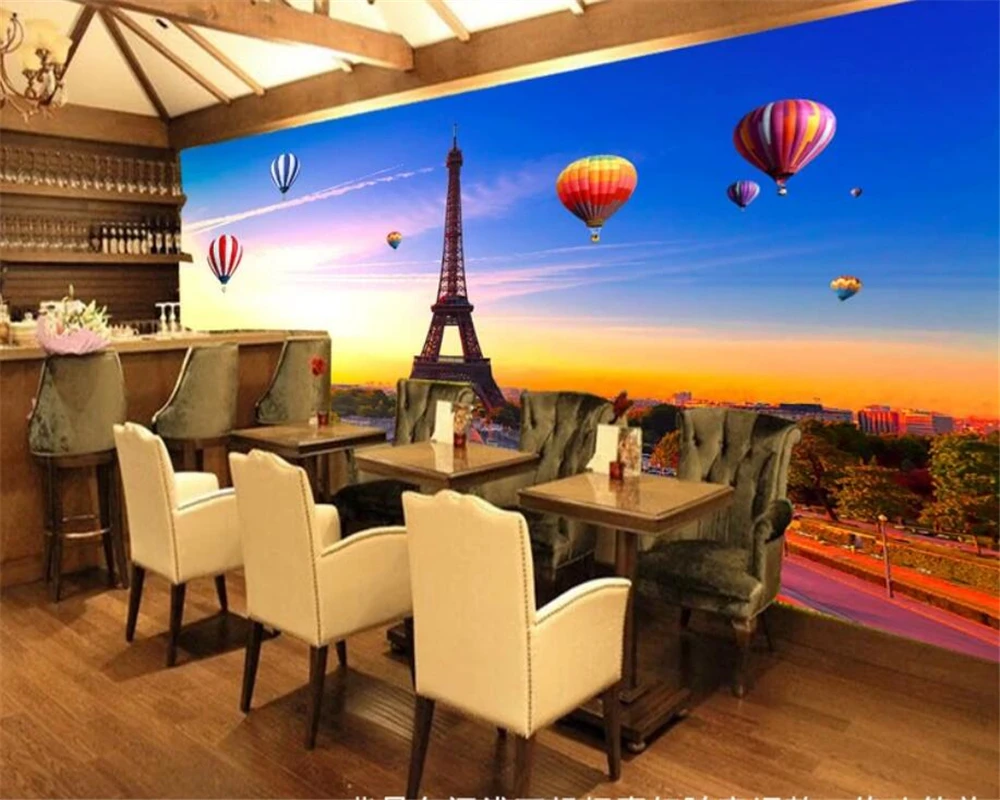 

beibehang Custom Wallpaper 3d Photo Mural Fresco Super Elegant Paris Eiffel Tower Colorful Hot Air Balloon Background Wall paper