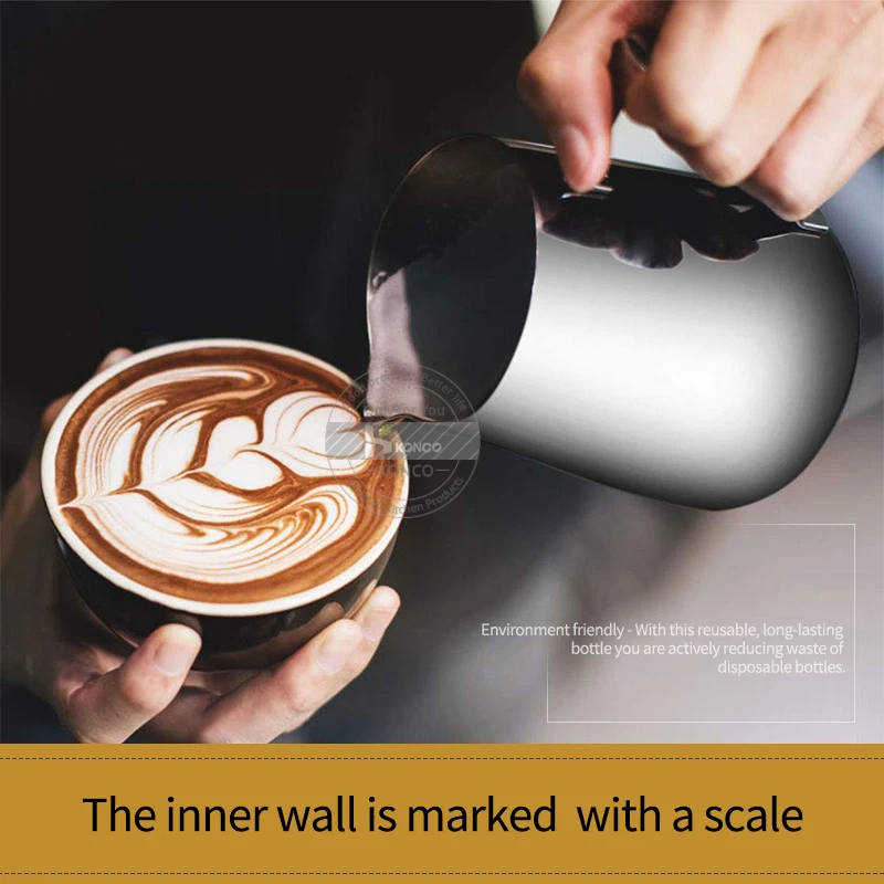 KONCO Inner Scale Espresso Coffee Milk Frothing Pitcher Stainless Steel Creamer Macchiato Cappuccino Latte Art Maker Pitcher Cup