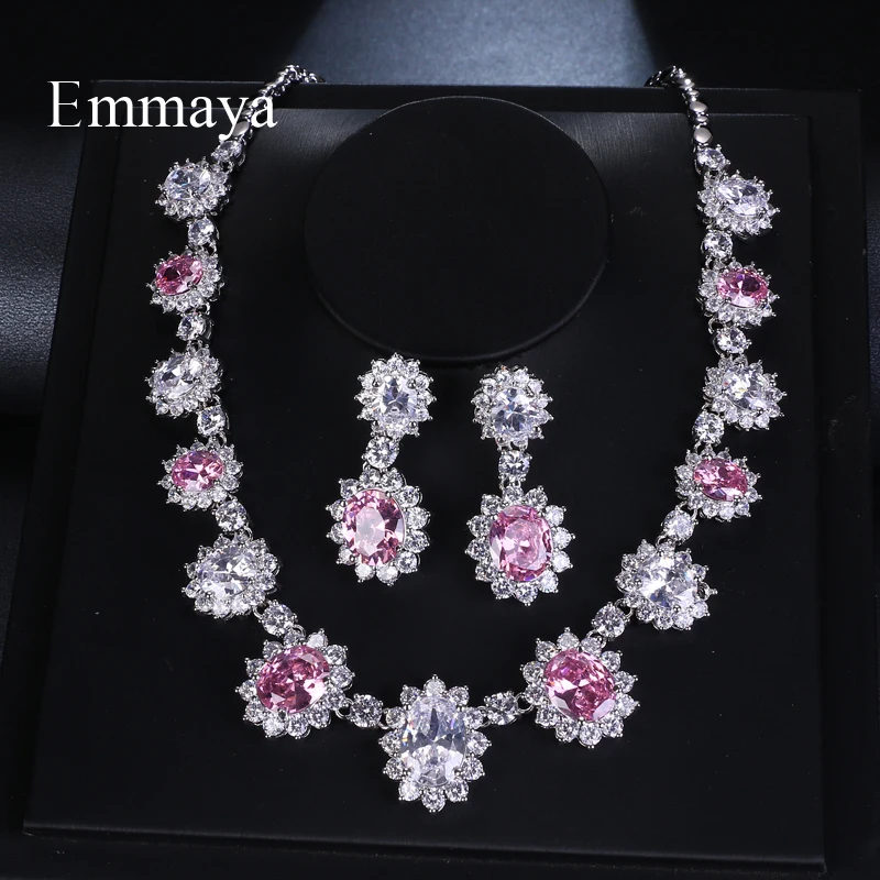 Emmaya Brand Fashion Luxury Cubic Zirconia Bridal Three Colors Jewelry Sets Oval Crystal Party Wedding Jewelry Necklace Sets