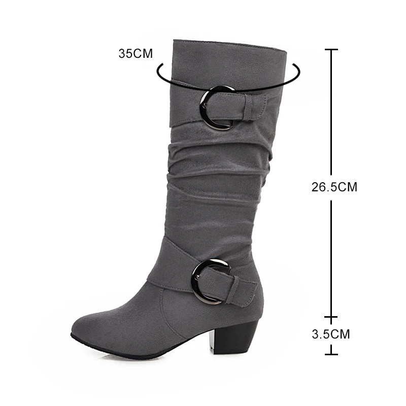 Large size 34-43 women knee high boots buckle with zip Retro women\'s motorcycle boots thick fur warm winter snow botas mujer 41