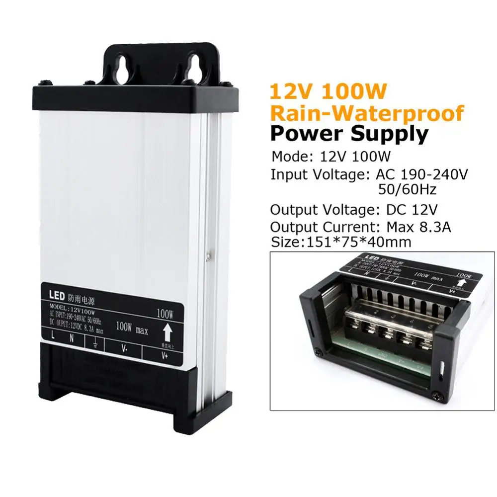 Power Supply 12V 20A 5A 60W 100W 200W 400W 12 Volt Power Supply AC DC Transformer 220V 12V Outdoor for LED Strip Tape Rainproof