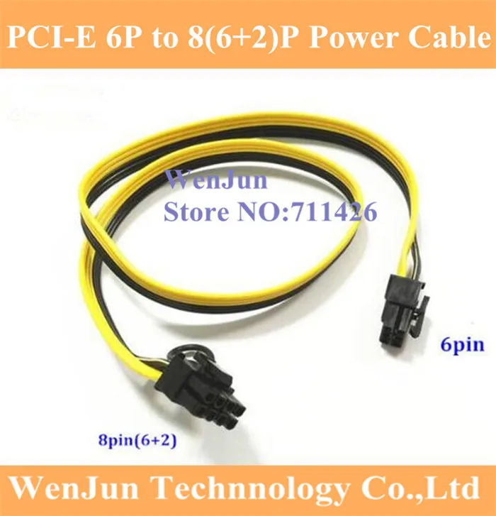 10pcs New PCIE 6 Pin GPU Male TO 8Pin(6+2) PCI-E Male Adapter Power Extention Cable 18AWG 60CM ribbon cable