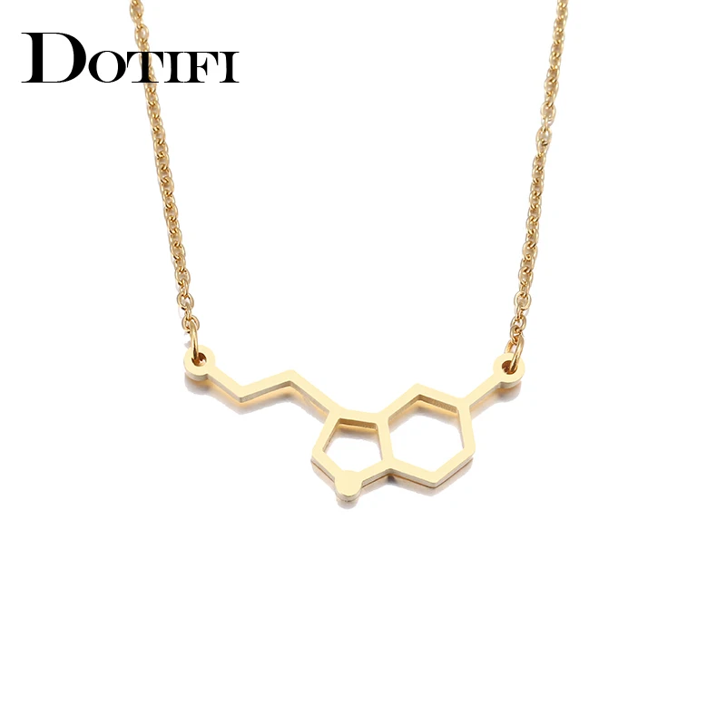 DOTIFI Stainless Steel Necklace For Women erotonin Molecule Chemistry Geometric Polygon Pendant Necklace Engagement Jewelry