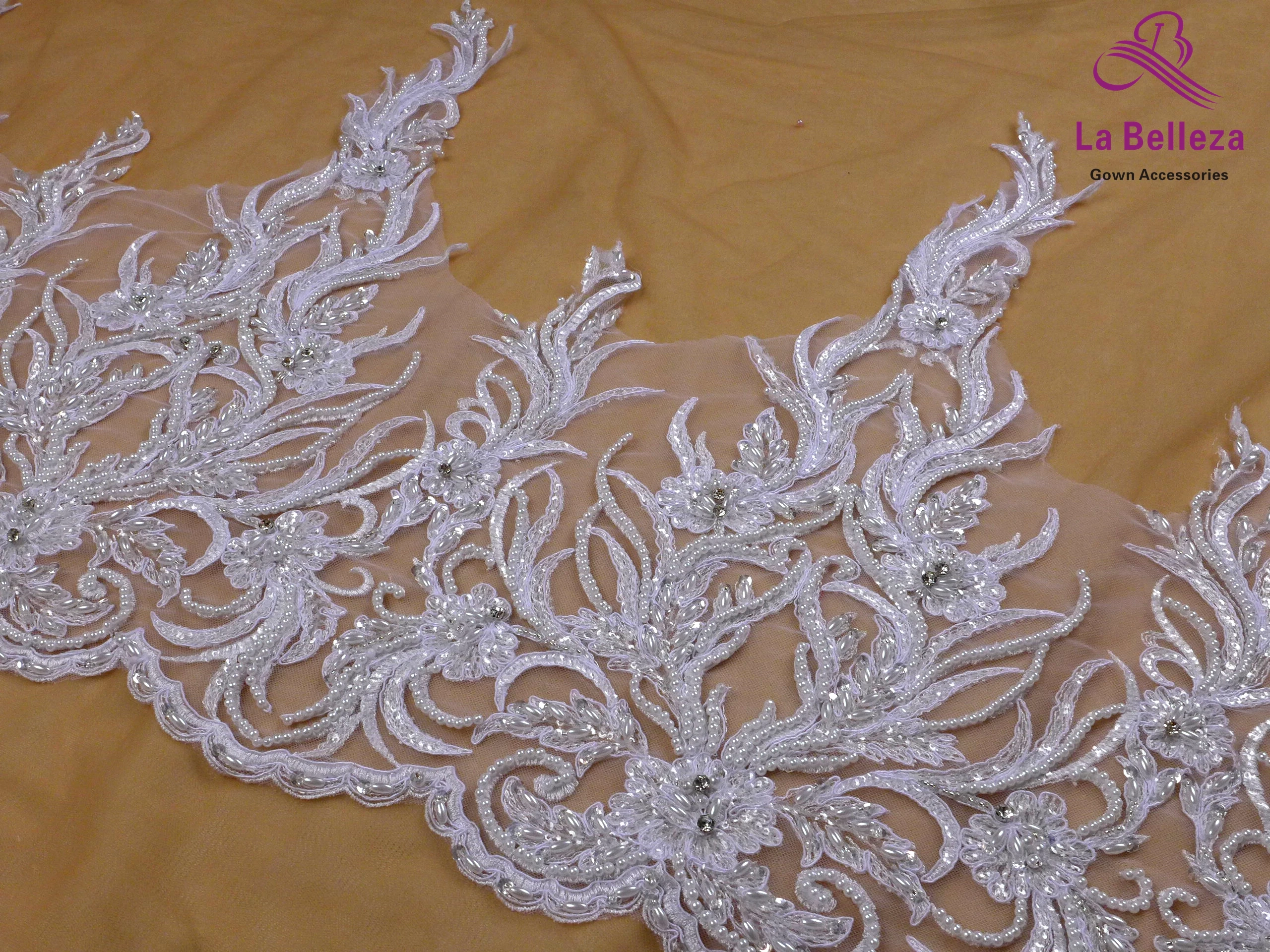 La Belleza large width lace trimming 55cm width pure white,off white handmade beaded lace 1 yard