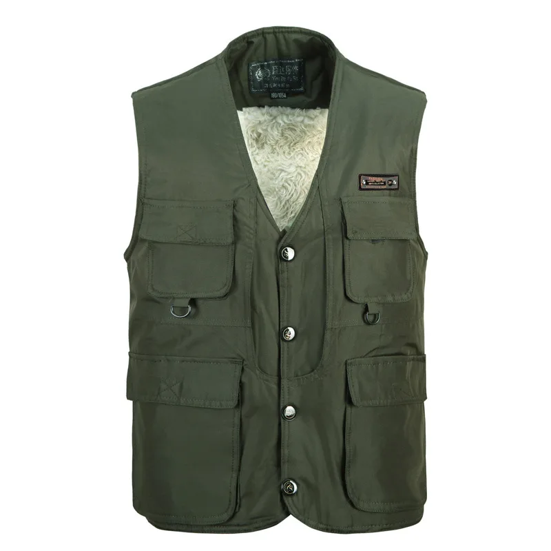 

Casual Fleece Vest With Many Pocket For Men Autumn Winter New Male Warm Thick Sleeveless Multi Pocket Jacket Cotton Waistcoat