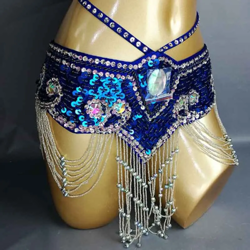 Wholesale New Style Women Sequins Belly Dance Costume Hip Scarf Wrap Sexy bellydance Belt with Tassel Beaded Waist Chain