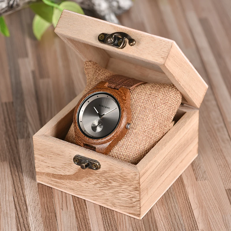 BOBO BIRD Wooden Watches Men Women Timepieces Luxury Leather Strap Quartz Watch in Wooden Box relogio masculino Customized Watch