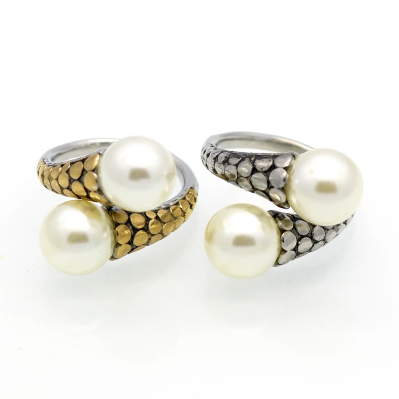 Spring New Arrival Hot High Quality Stainless Steel Vintage Fashion Double Pearl Ring Gold Color For Women Party Jewelry