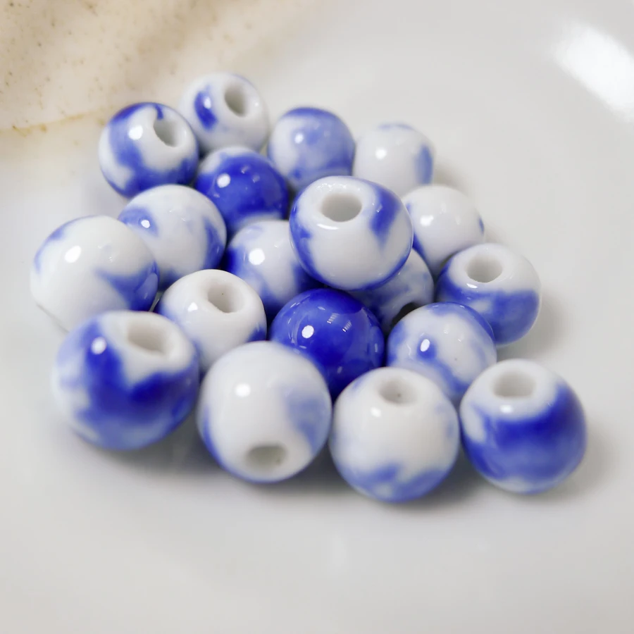 10# 40pcs Jingdezhen Ceramic Beads  For Necklace Making Beading Porcelain Bead For Jewelry Making 10mm  Beads #A308B