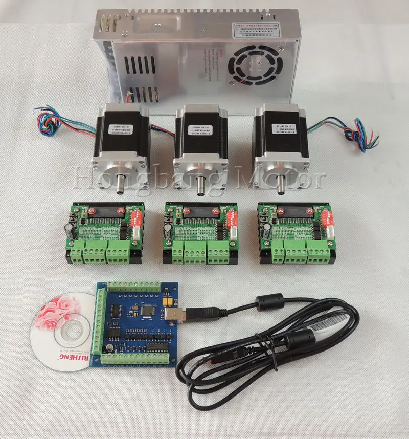 Mach3 USB CNC 3 Axis Kit,3pcs TB6560 driver+ USB 4 Axis Control Board 100KHz+ 3pcs nema23 270oz-in motor+ 350W Power Supply