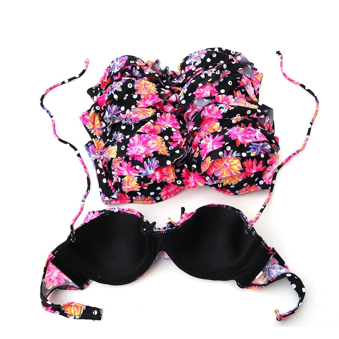 The Bikini TOPS for Women Swimwear Pink Black Flower Bathing suits Sexy girl Underwire Swimming  brazilian Biquini UP