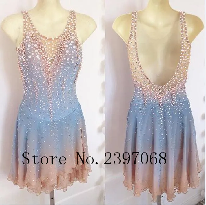 

Ice Skating Dresses Blue Children Ice Skating Dress Custom Ice Skating Clothes Women Competition Skating Clothing B332