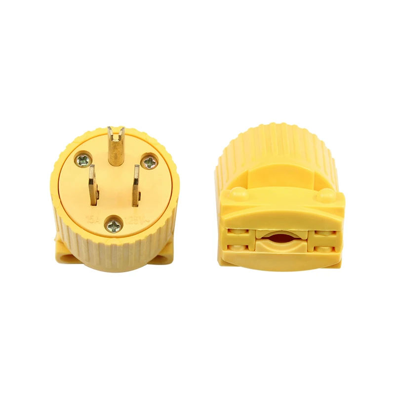 5PCS Yellow 5-15P 125V 15A 3 Pole US Detachable Industry Power Converter Plug Inline Wire Connector