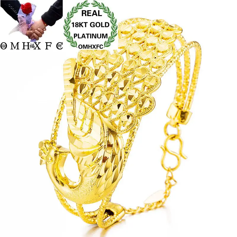 

OMHXFC Wholesale European Fashion Woman Girl Party Wedding Gift Vintage Hollow Peacock 18KT Gold Bangles Bracelets BE66