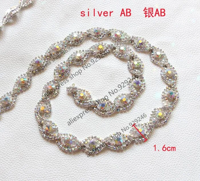 1 yard/pack 1.6cm fashion twist 8-shape clear crystal rhinestone chain bridal wedding dress decoration trims garment accessory