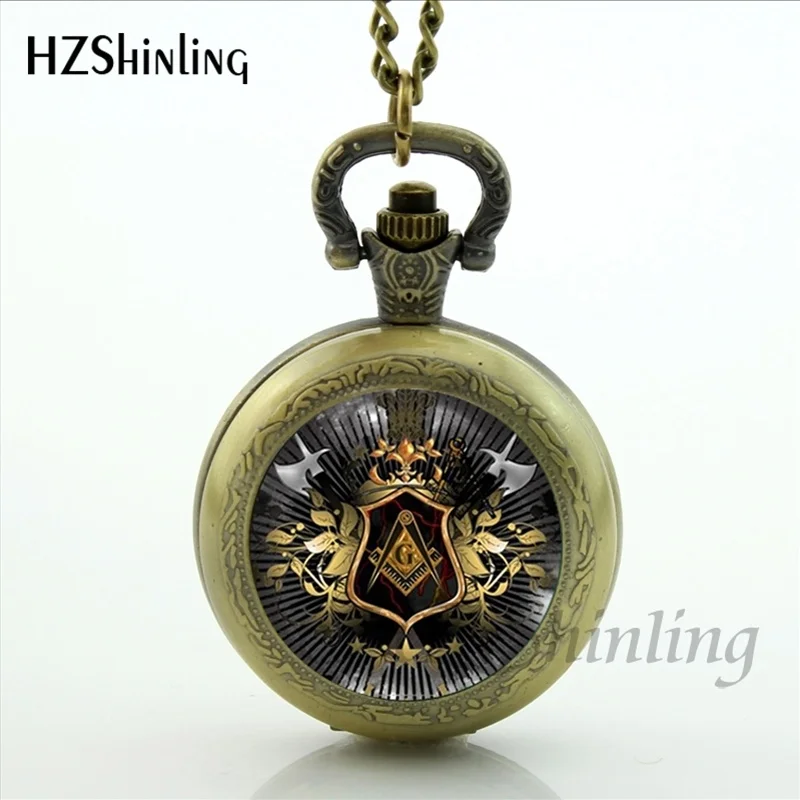 2017 New Arrival Freemason Symbol Pocket Watch Steampunk Masonic Free Mason Freemason Illuminati Locket Pocket Watch Necklace