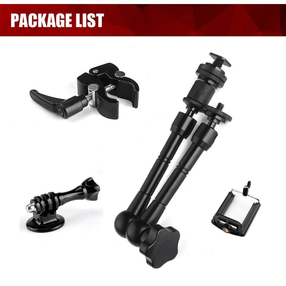 Brazo mágico + alicates de cangrejo de abrazadera pequeña + adaptador Gopro + Kit de accesorios de tornillo Thumber, trípode de cámara