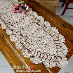 French beautiful beige needle crochet table tv cabinet cover cutout table runner decoration mat home coffee table