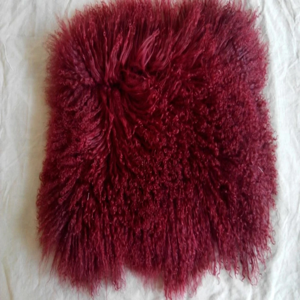 

Genuine Mongolian Lamb Fur Pillow Cover Case, Tibetan Lamb Sheepskin, Cushion Chair, Red Sofa