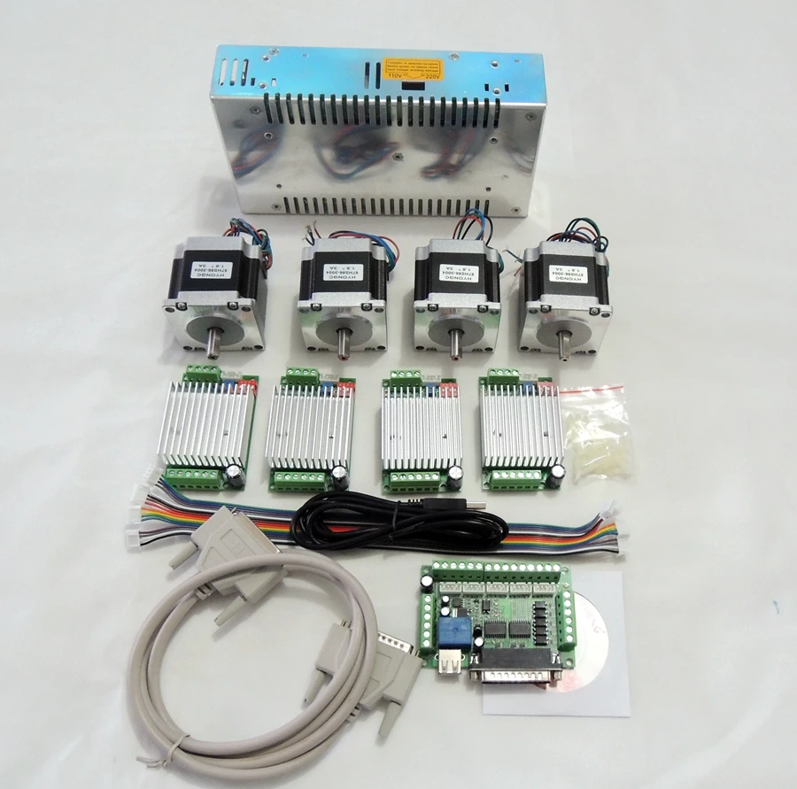 CNC Router Kit 4 Axis, 4pcs 1 axis TB6600 stepper motor driver+breakout board+ 4pcs Nema23 57HS56-3004 motor+ 24V power supply