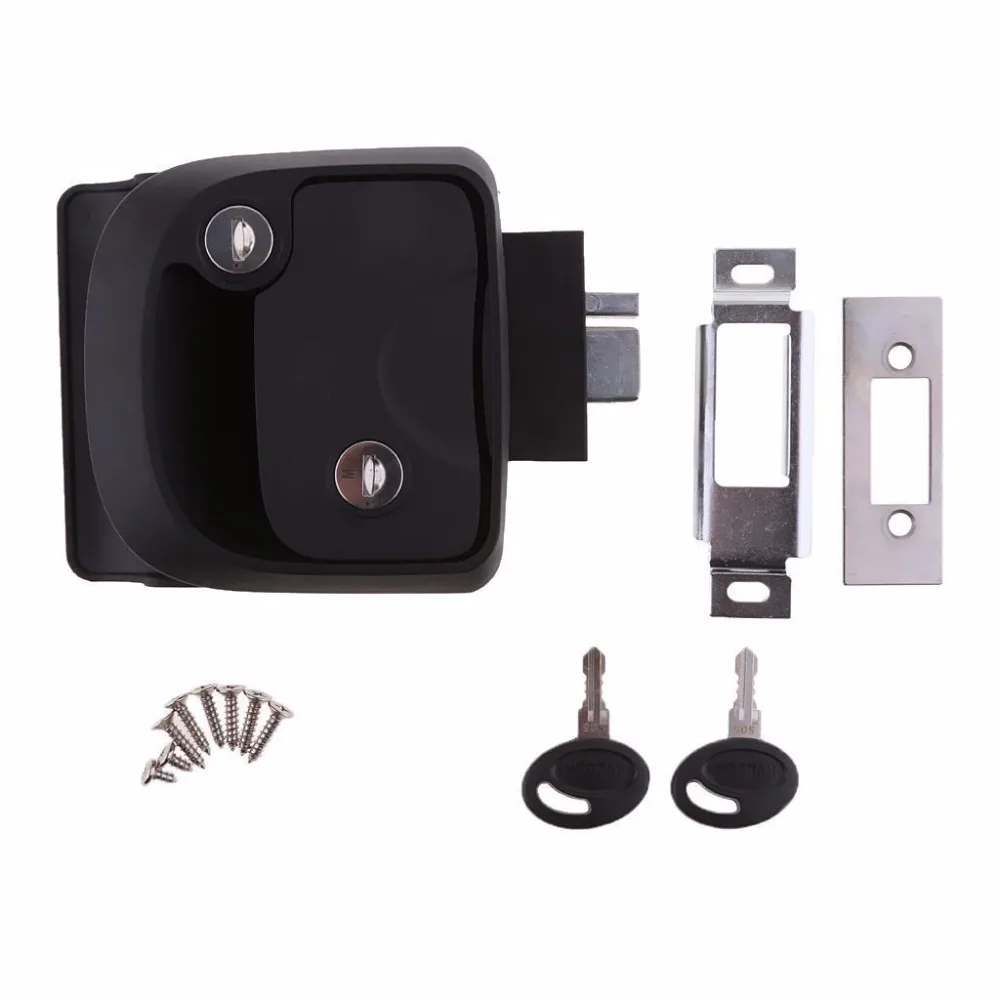 

Keyed to different Black Flush Mount Lock Latch Handle for RV Yachts Boats Trailer Furniture RV Lock Entry Door Luggage Cabinet