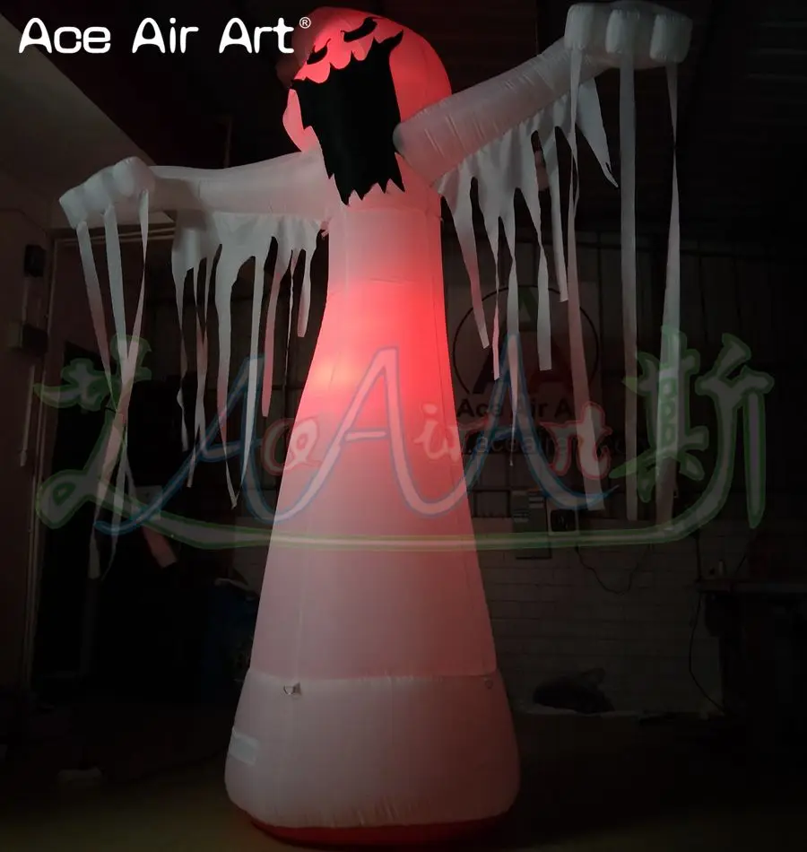 Portable 3m H Inflatable LED Ghost with Air Blower Giant Halloween Lights Lawn Decoration and Advertising