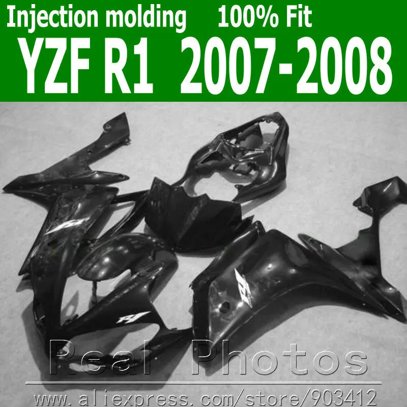 

Injection molding Lowest price fairing kit for YAMAHA fairings YZFR1 2007 2008 all glossy black motorbike 07 08 YZF R1 NB65