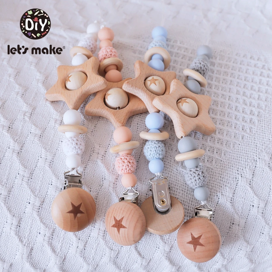 Let'S Make Baby Teething Pacifier Necklace Elm Star Pacifier Chain Silicone Teether Necklace For 0-12 Months Children Toys