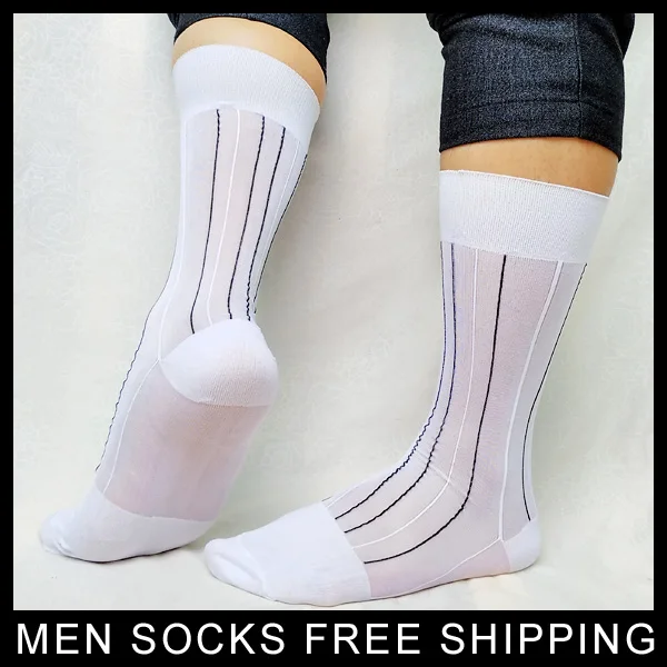 Sexy Fetish Collection Mens Nylon Socks Striped Gay Sheer Softy Comfortable Male Formal Hose Dress Suit Gentlemen