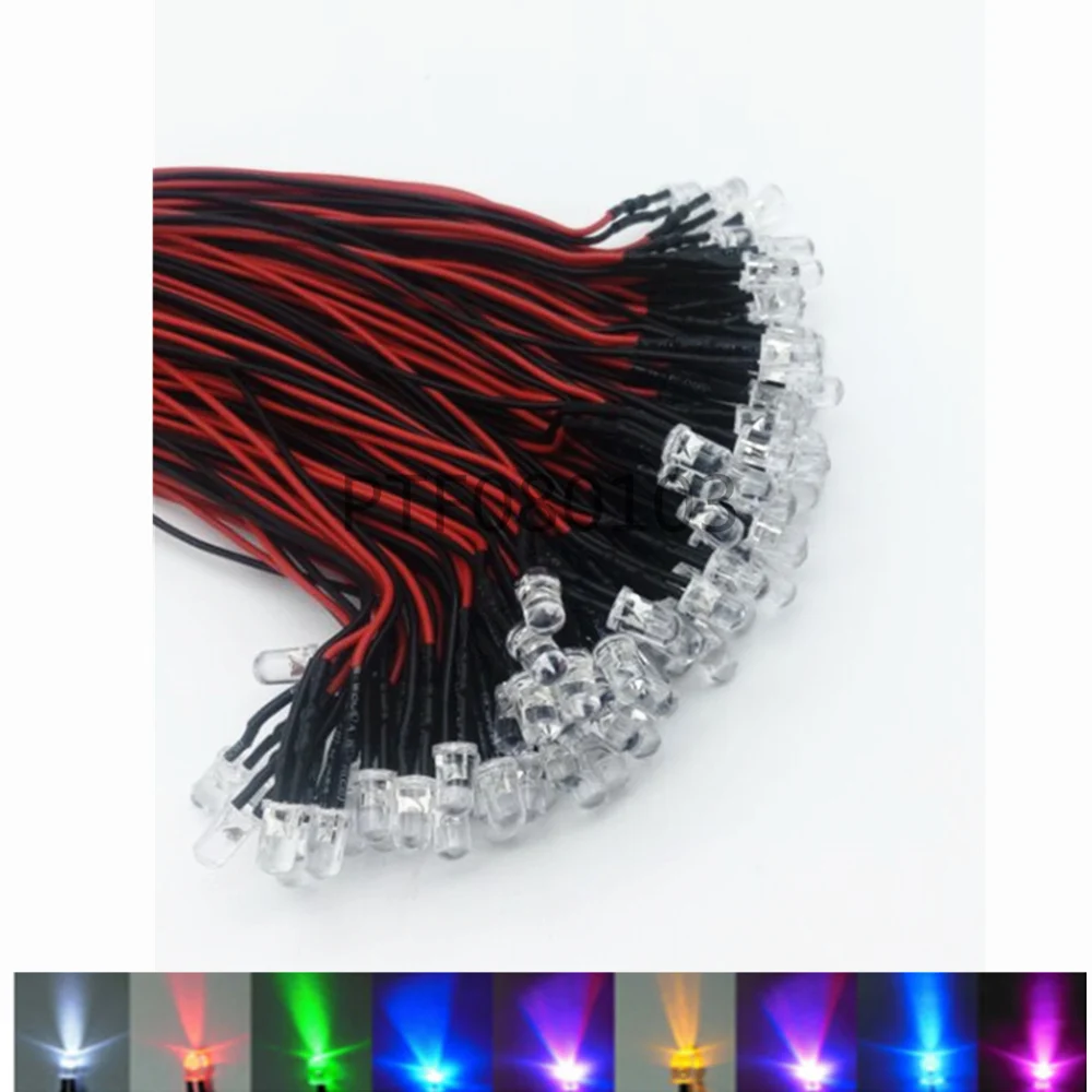 100pcs lot 20cm Pre Wired 3mm 5mm LED Light Lamp Bulb Prewired Emitting Diodes For DIY Home Decoration DC12V