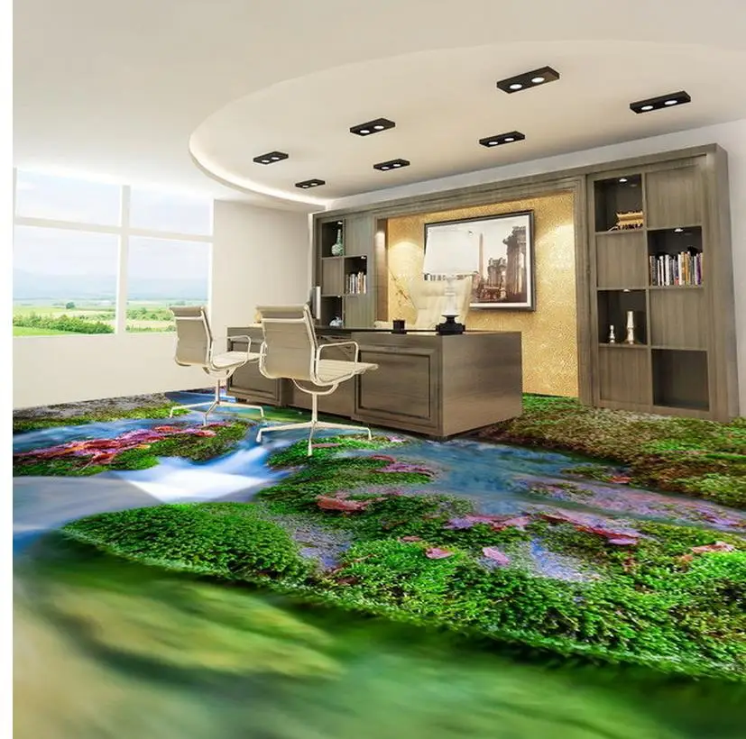 

3d customized wallpaper Home Decoration 3D stereoscopic creative flooring plant flowers Falls pvc floor wallpaper