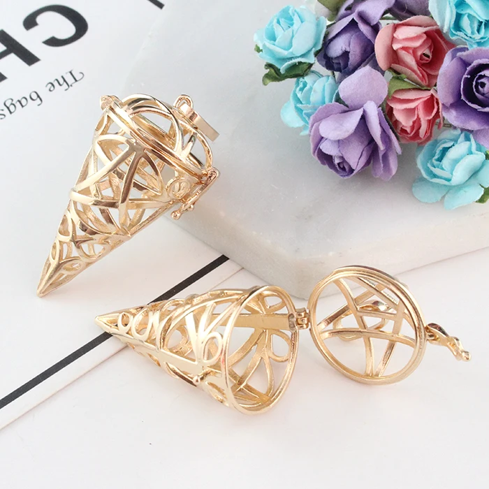 2PCS Coning Icecream Openable Cage Locket Copper Pendant Charm Women Jewelry Findings Perfume Aromatherapy