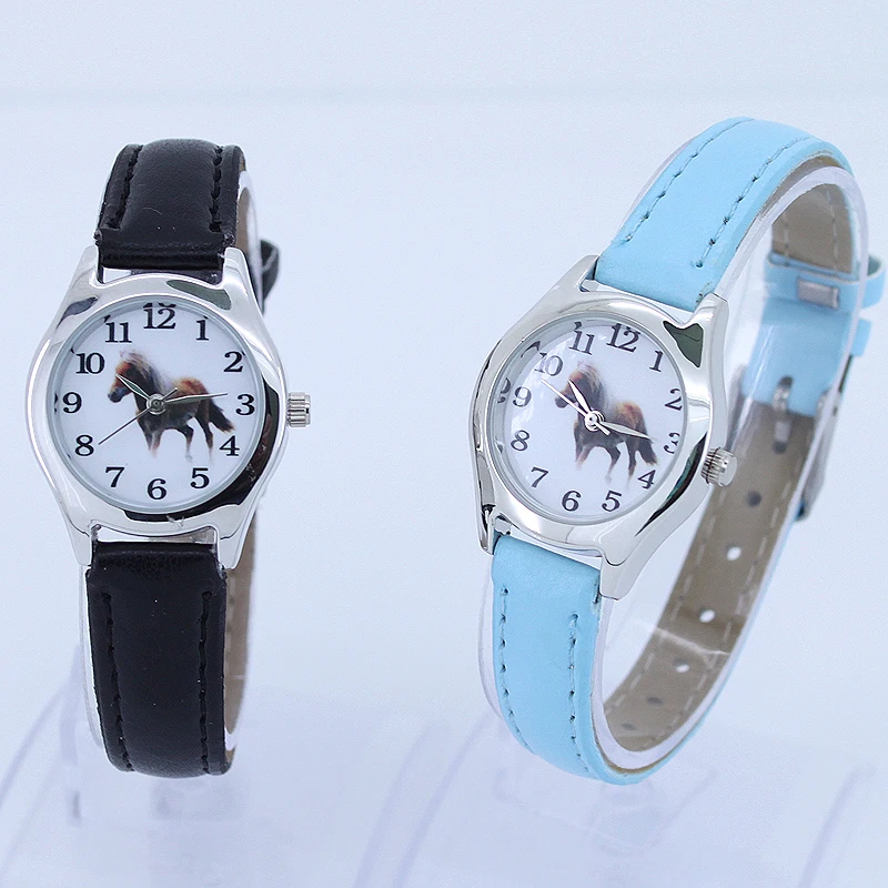 10pcs/Lot, Bulk Cartoon Watches Lovely Girl Boy Children's Gift Horse Leather Quartz Student Kids Animal Wristwatch U11M