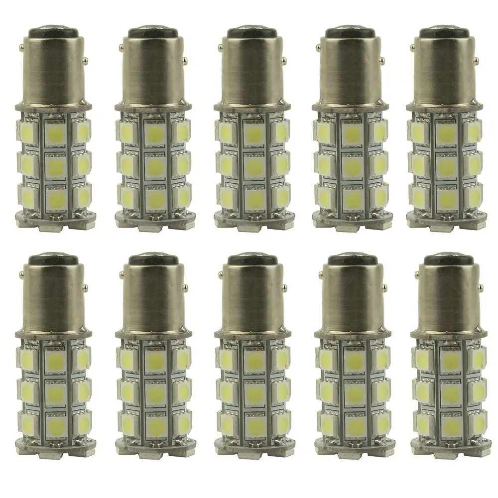 1157 5050 27SMD LED Rear Tail Brake Lights P21/5W Fog Light Bulb Car Daytime Driving Lamp BAY15D Stop Lamp (10-pack, White)