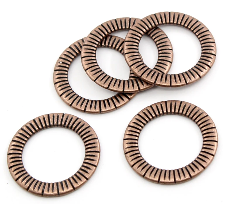 DoreenBeads Zinc metal alloy Closed Soldered Jump Rings Round Antique Copper Stripe Pattern 24mm(1\