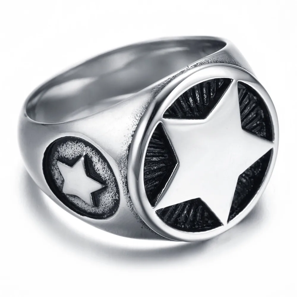 Star Titanium Steel Rings Jewelry Men Fashion Punk Rings
