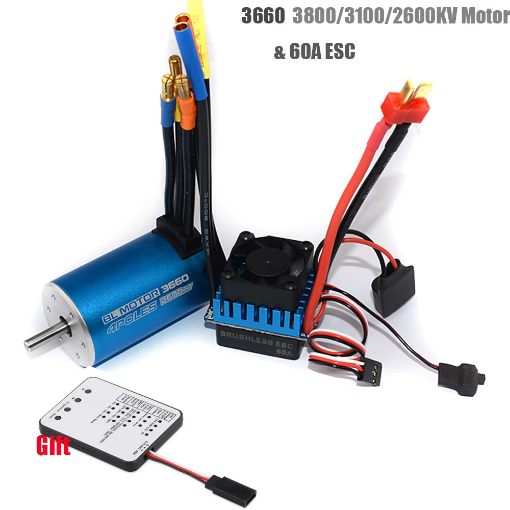 RC 3660 3800KV 3300KV 2600KV Sensorless Brushless Motor with 60A ESC & LED Programming Card for 1/10 RC Rally Car