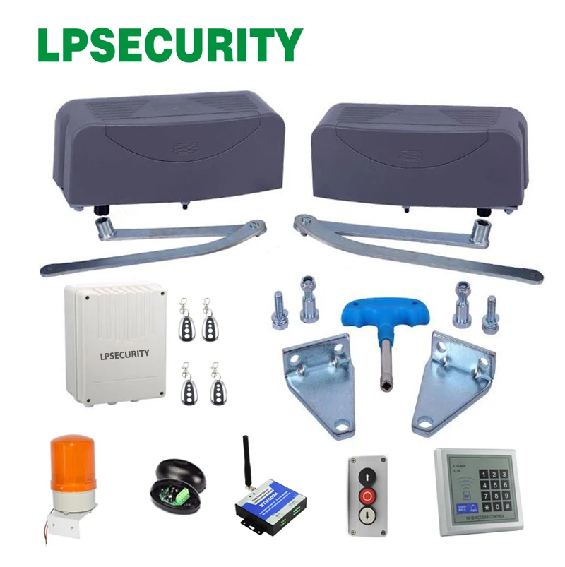 LPSECURITY 400kg per leaf Articulated Swing Gate Opener kit for  Swing Gates(sensor lamp gsm module button keypad optional)