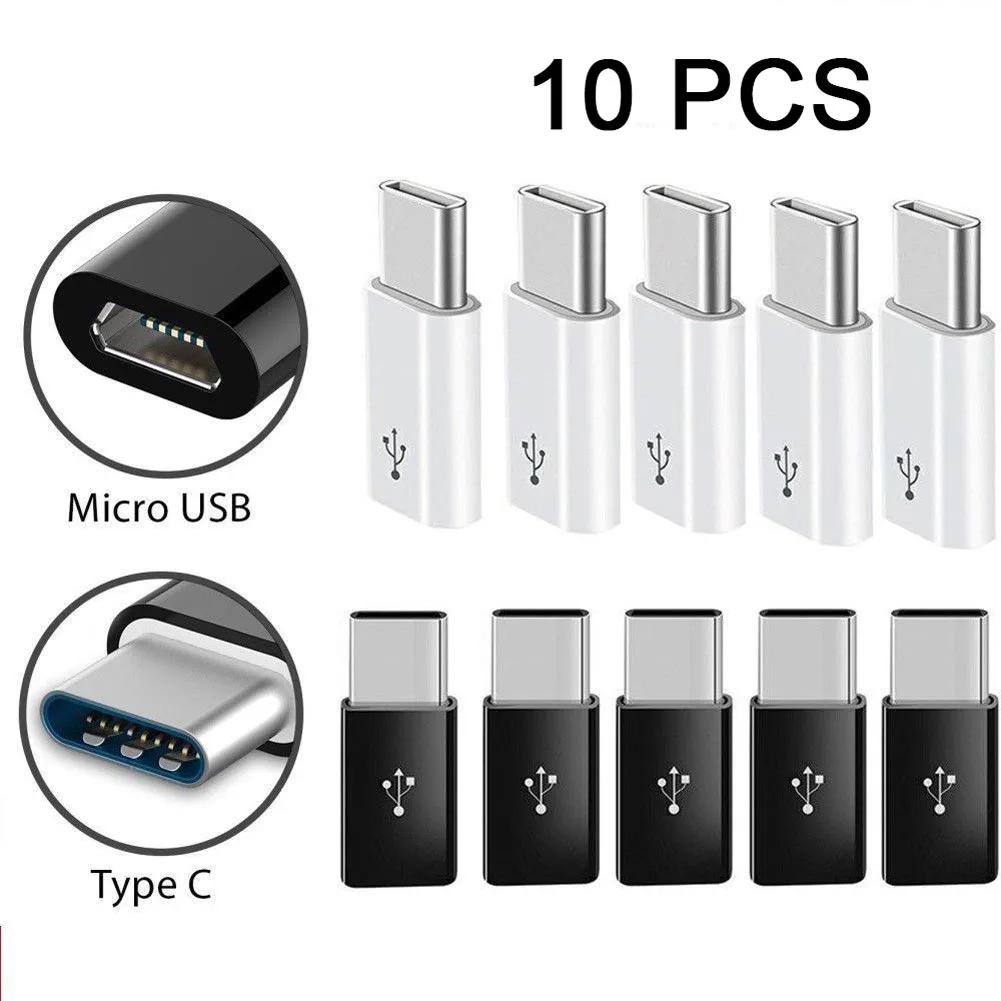 10 Pcs USB 3.1 USB-C Type C Male to Micro USB Female Adapter Converter 8 Charger Supply Adapter Tips Connector Accessories